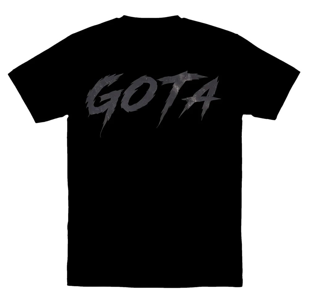 GOTA black tee, back, GOTA lettering
